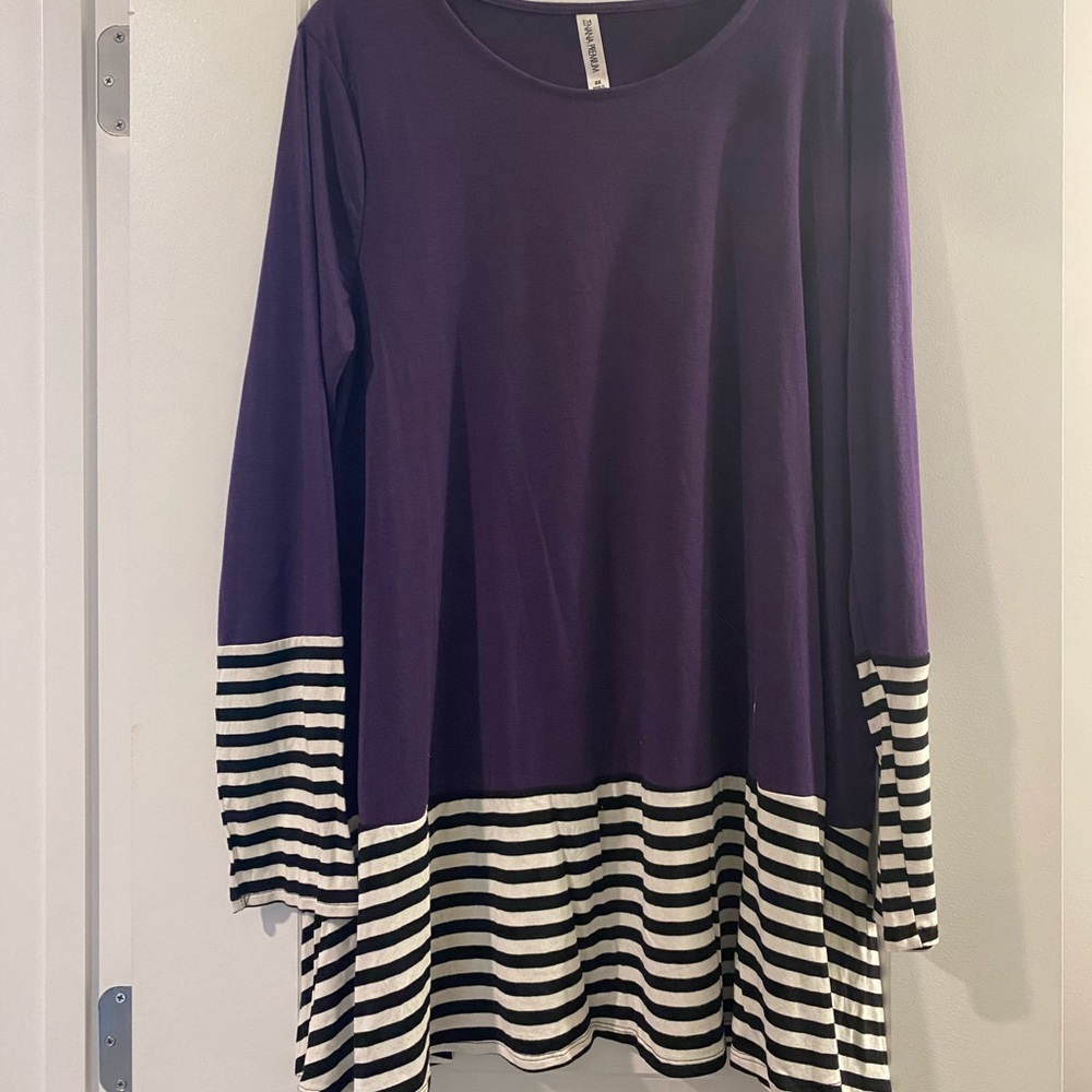 Purple Tunic with Black and White Sleeve Details